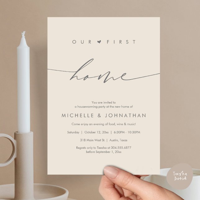 Invitación Nuestra primera casa, la celebración de los fiesta (Our first home, Housewarming party celebration Invitation Card, PDF, Dark Grey Cream)