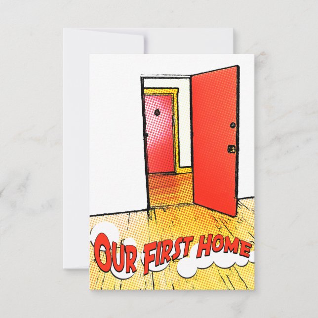 Invitación nuestra primera puerta cómica de casa (Anverso)