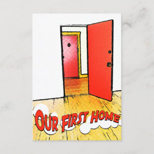 Invitación nuestra primera puerta cómica de casa