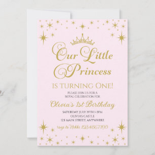 Invitación Nuestra princesa real oro y cumpleaños rosado