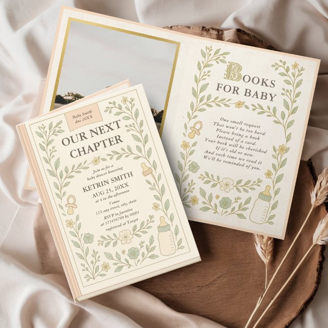 Invitación Nuestra próxima foto de un libro de historias de c (Our next chapter Storybook Baby Shower Invitation, Fairytale, Vintage Photo Design, Books for baby)