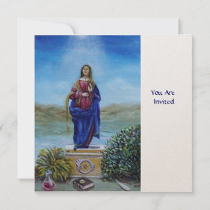 Invitación NUESTRA SEÑORA DE LUZ, blanco champán metálico