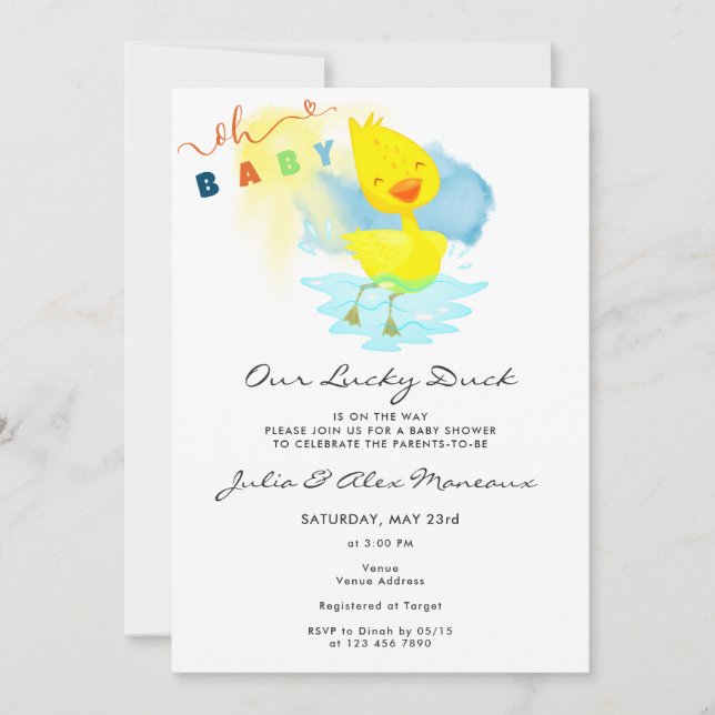 Invitación Nuestra suertuda acuarela de Fiesta Baby Shower Cu (Anverso)