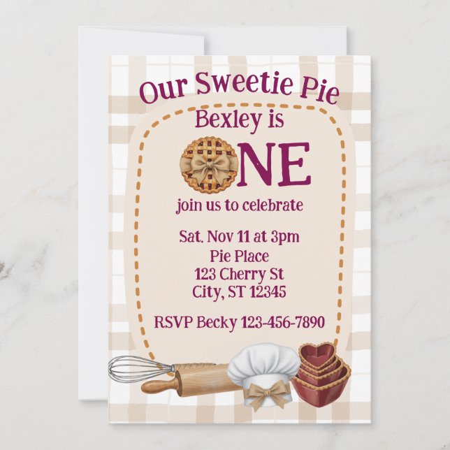 Invitación Nuestra Sweetie Pie Cumple Uno, Horneando Cumpleañ (Anverso)