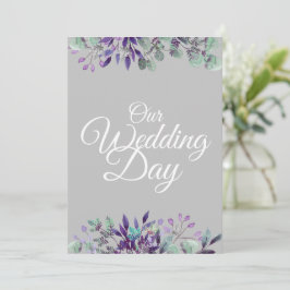Invitación Nuestra Tipografía Floral Gris Blanco Día de Boda