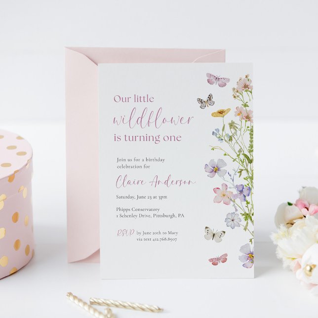 Invitación Nuestras mariposas de cumpleaños de flor silvestre (Subido por el creador)