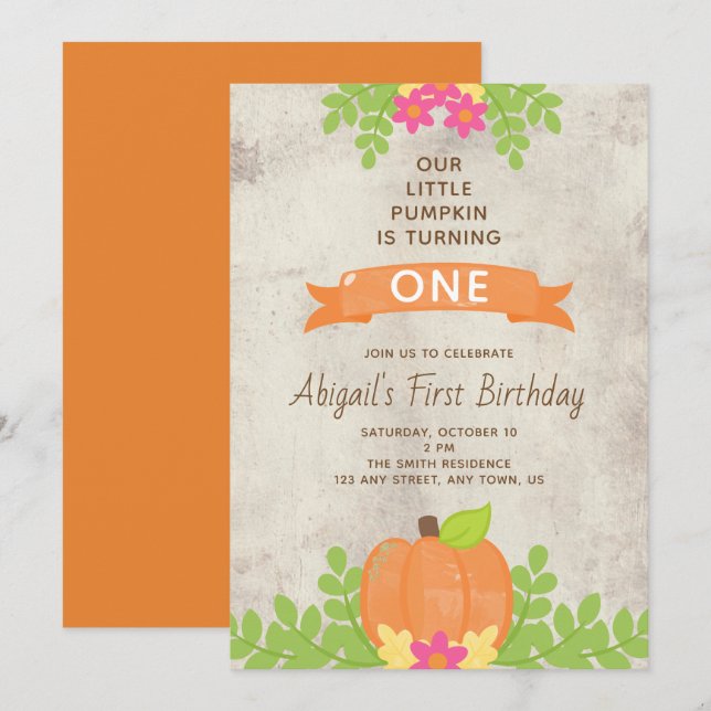 Invitación Nuestras pequeñas calabazas flores rusticas de cum (Anverso / Reverso)