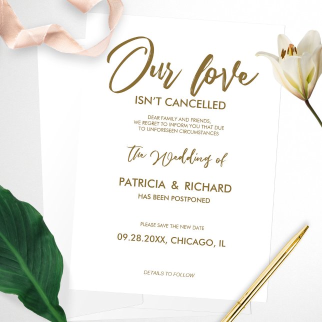 Invitación Nuestro amor no se cancela la postergación de Boda (Subido por el creador)