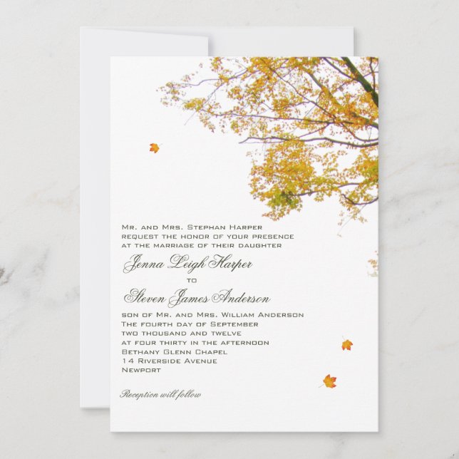 Invitación Nuestro árbol en otoño invita al Boda (Anverso)