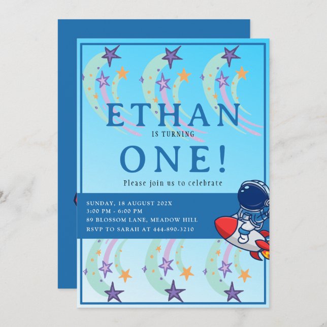 Invitación ¡Nuestro Astronauta Se Convierte En Uno! Cumpleaño (Anverso / Reverso)