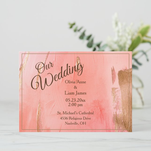 Invitación Nuestro Boda Boda de acuarela rosa dorado (Anverso de pie)