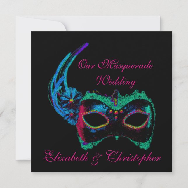 Invitación "Nuestro Boda de mascarada" - azul y rosa (Anverso)