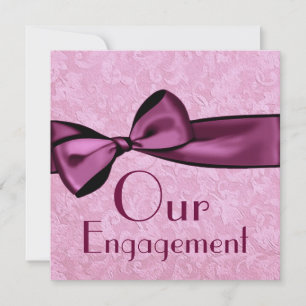 Invitación Nuestro compromiso rosa con la cinta satinada mage
