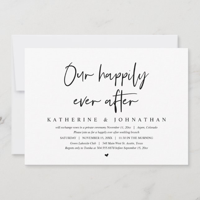 Invitación Nuestro Feliz Día Después, Boda Elopement Brunch (Anverso)