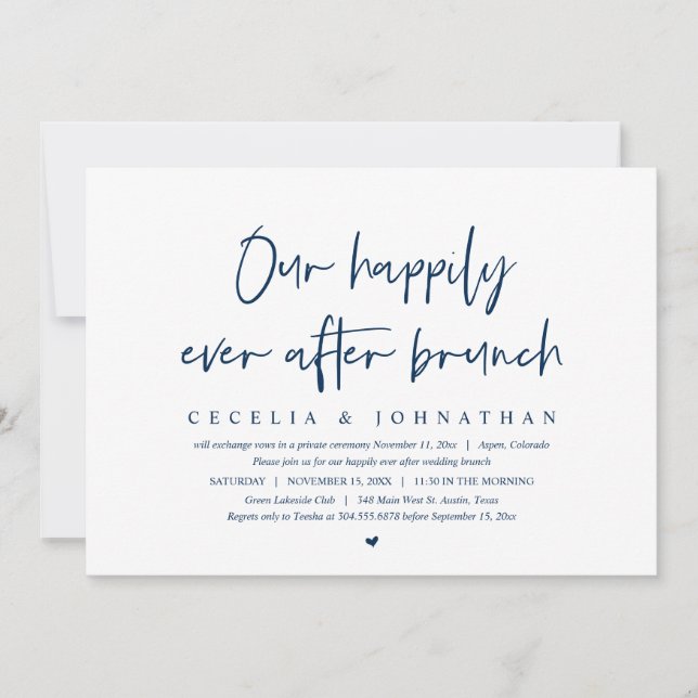 Invitación Nuestro Feliz Día Después, Boda Elopement Brunch (Anverso)