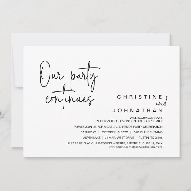 Invitación Nuestro Fiesta continúa, Boda Elopement Dinner (Anverso)