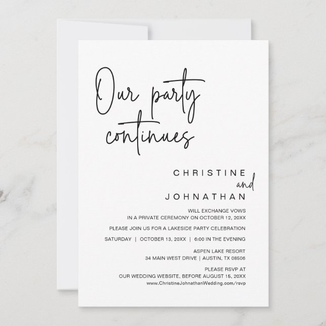 Invitación Nuestro Fiesta continúa, Boda Elopement Dinner (Anverso)