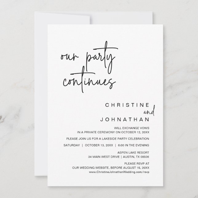 Invitación Nuestro Fiesta continúa, Boda Elopement Dinner Inv (Anverso)