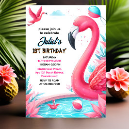 Invitación Nuestro Fiesta de la Piscina Flamingo Rosa Luau Fl