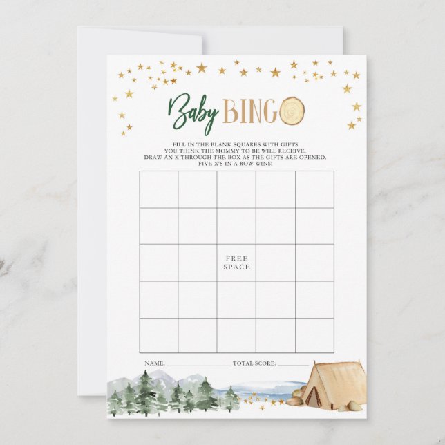 Invitación Nuestro juego de Bingo Baby Shower Adventure más g (Anverso)