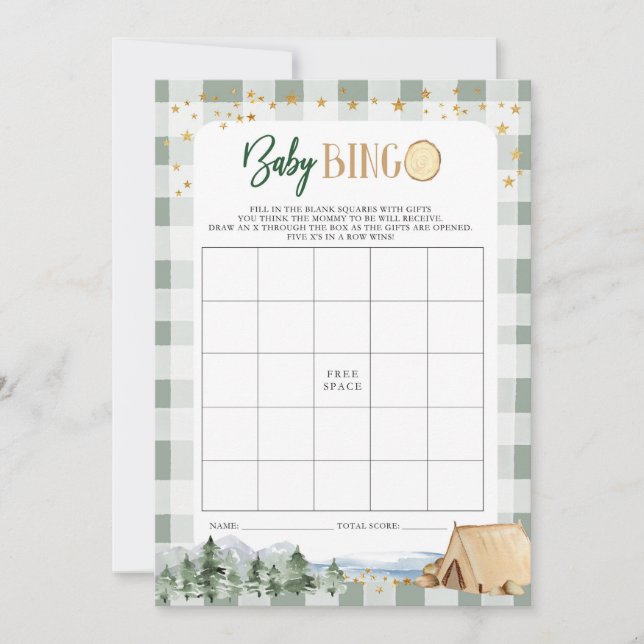 Invitación Nuestro juego de Bingo Baby Shower Adventure más g (Anverso)