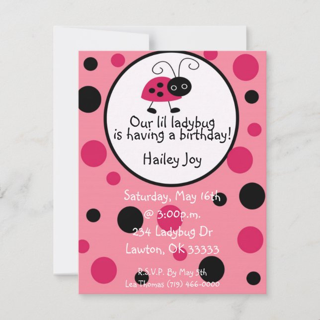 Invitación Nuestro ladybug lil, está teniendo un ... (Anverso)