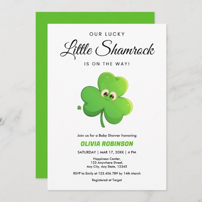Invitación Nuestro Lucky Little Shamrock Baby Shower (Anverso / Reverso)