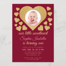 Invitación Nuestro pequeño amor Borgoña Dorado Cumpleaños