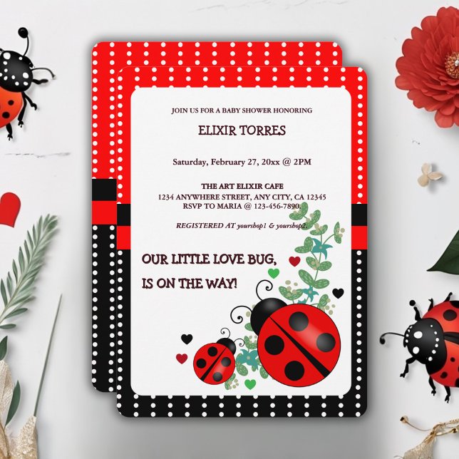 Invitación Nuestro pequeño amor Bug Red Black Baby Shower (Subido por el creador)