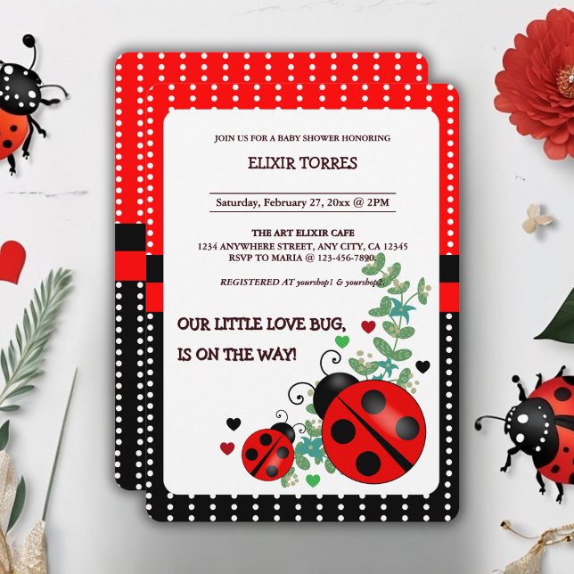 Invitación Nuestro pequeño amor Bug Red Black Baby Shower (Subido por el creador)