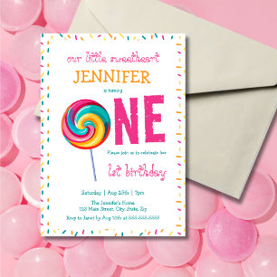 Invitación Nuestro pequeño amor Lollipop primer cumpleaños