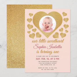 Invitación Nuestro pequeño amor oro rosado foto primer cumple