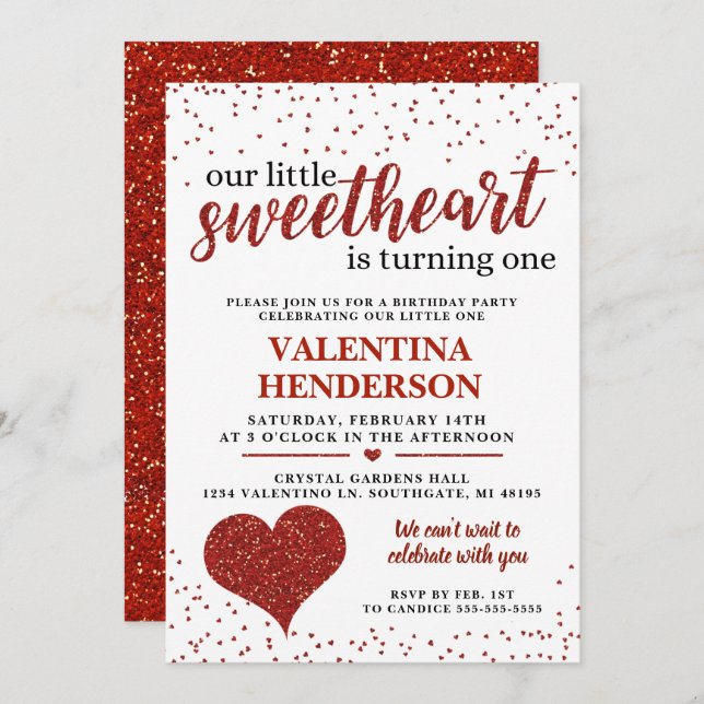 Invitación Nuestro pequeño amor, primer cumpleaños (Anverso / Reverso)