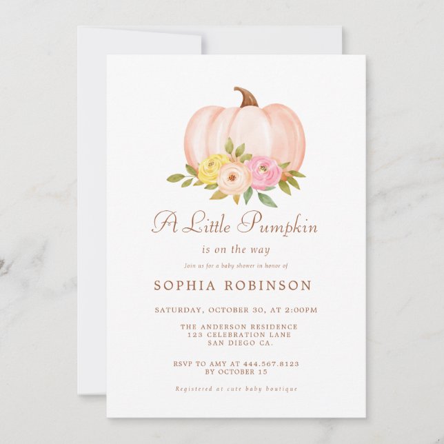 Invitación Nuestro pequeño Baby Shower Chica de calabaza (Anverso)