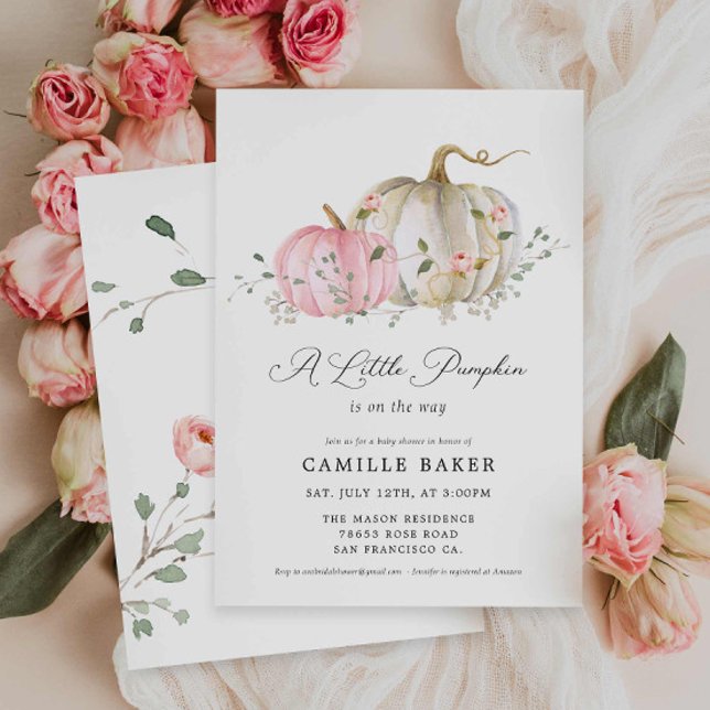 Invitación Nuestro pequeño Baby Shower Chica de calabaza (A Little Pumpkin Pink Girl Baby Shower Invitation)