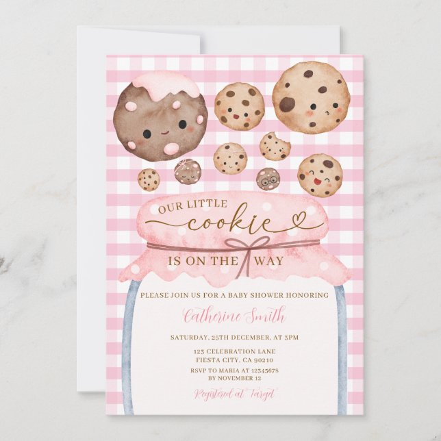 Invitación Nuestro Pequeño Baby Shower Cookie En Jar Pink Gin (Anverso)