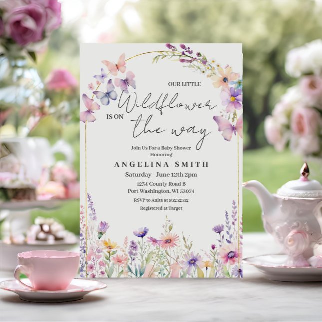 Invitación Nuestro pequeño Baby Shower floral de flores silve (Subido por el creador)