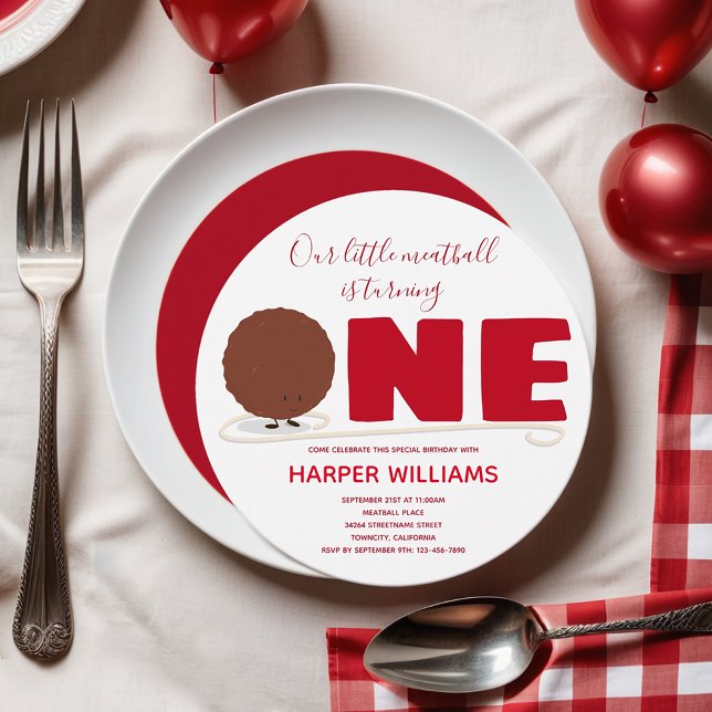 Invitación Nuestro Pequeño Baloncesto cumple un primer cumple (Add this invitation to your cart and have a fun, meatball & spaghetti, 1st birthday party!)