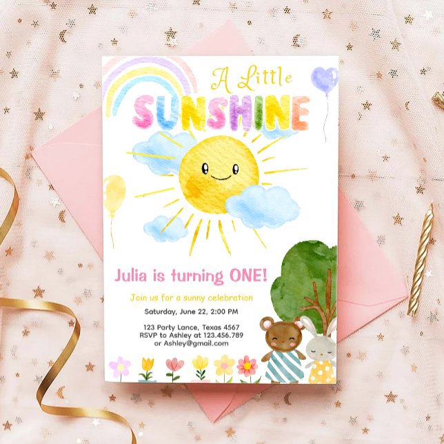 Invitación Nuestro pequeño boho arcoiris Sunshine primer cump (Subido por el creador)
