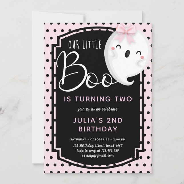Invitación Nuestro pequeño Boo Chica Cumpleaños (Anverso)
