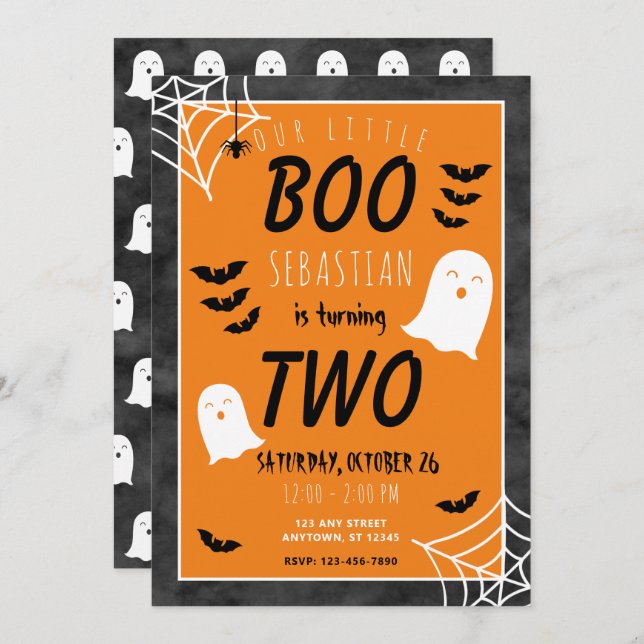 Invitación Nuestro pequeño Boo cumple 2 años en Halloween de  (Anverso / Reverso)