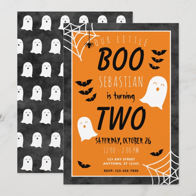 Invitación Nuestro pequeño Boo cumple 2 años fantasma Hallowe (Anverso / Reverso)