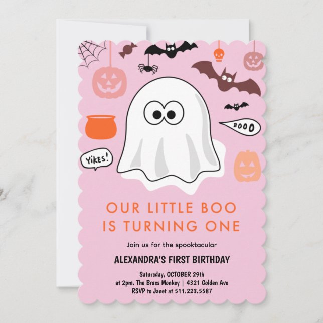 Invitación Nuestro pequeño boo cumple un año (Anverso)