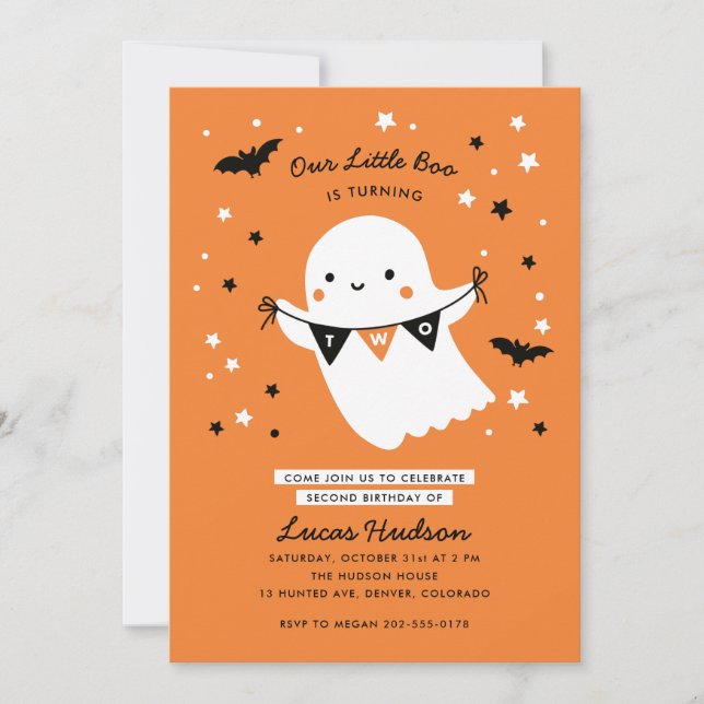 Invitación Nuestro Pequeño Boo Cute Kid Halloween Segundo Cum (Anverso)