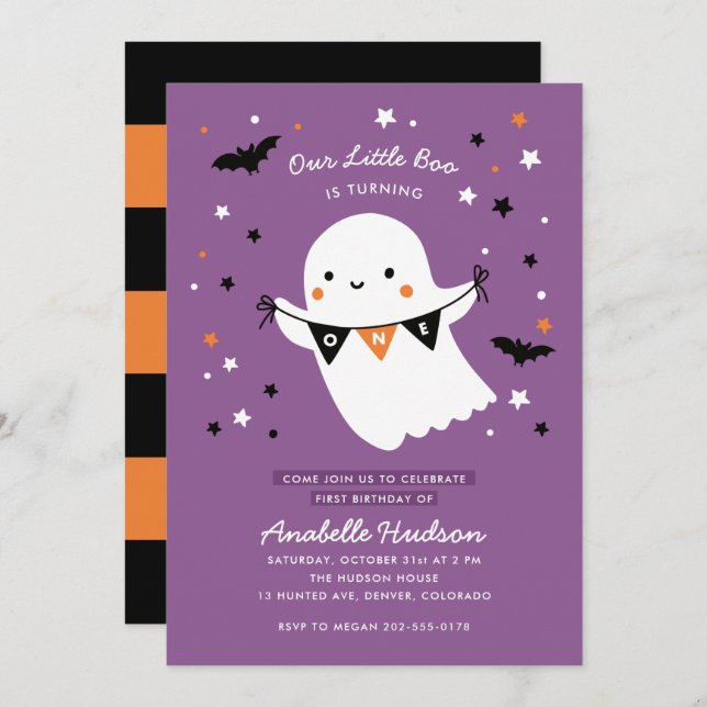 Invitación Nuestro Pequeño Boo Cute Niños Halloween Primer Cu (Anverso / Reverso)