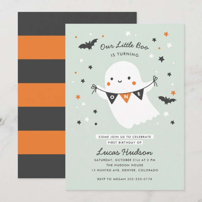 Invitación Nuestro Pequeño Boo Cute Niños Halloween Primer Cu (Anverso / Reverso)
