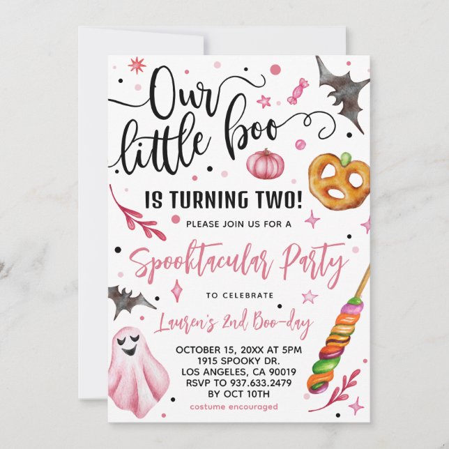 Invitación Nuestro pequeño Boo Halloween segundo cumpleaños (Anverso)