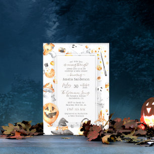 Invitación ¡Nuestro Pequeño Boo!   Watercolor Halloween Baby