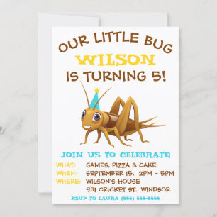 Invitación Nuestro Pequeño Bug, Cricket, fiesta de cumpleaños