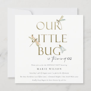 Invitación Nuestro Pequeño Bug Gold Dragonfly Cualquier Cumpl